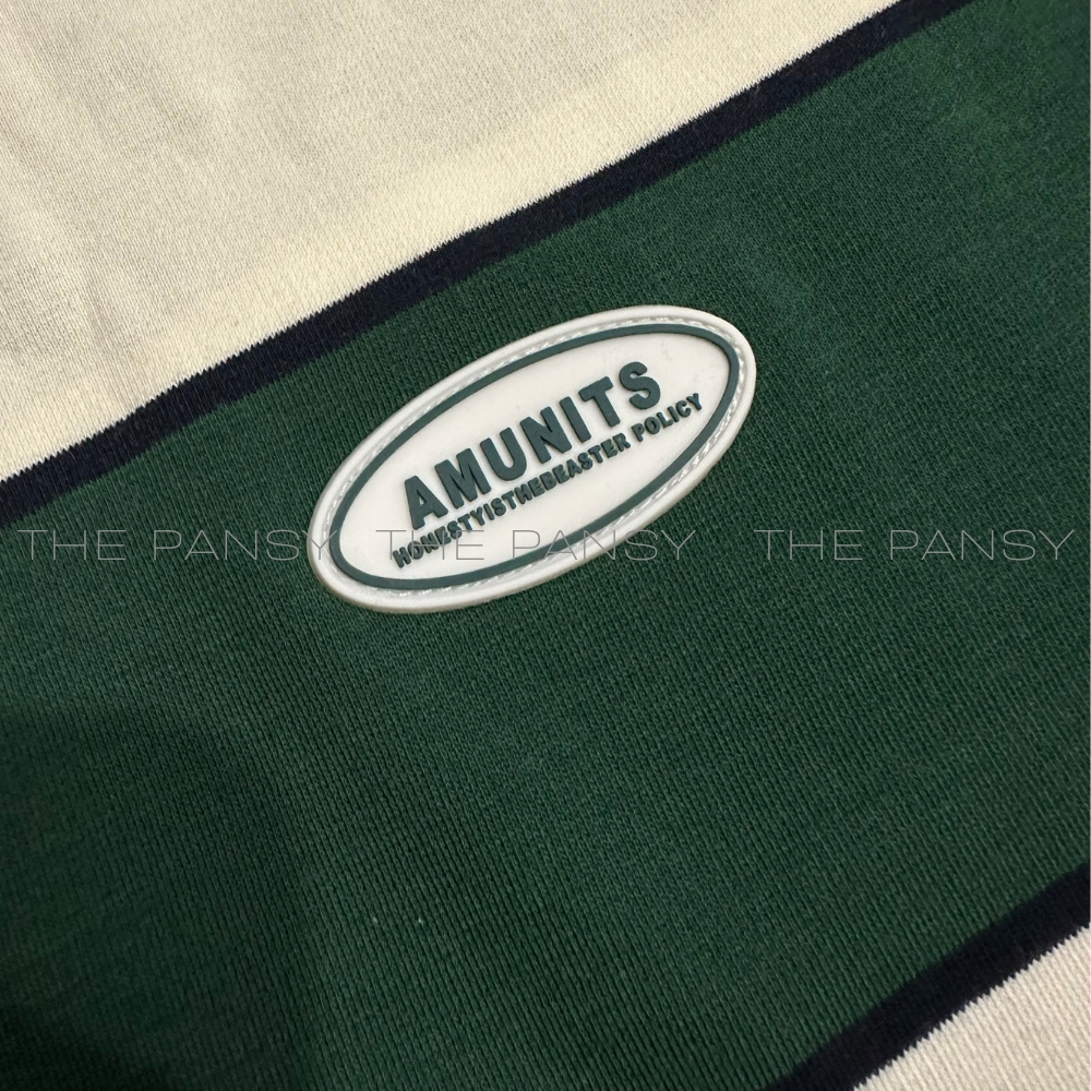 Áo Phông Form Rộng Kẻ Ngang Xanh Phối Be - Logo Thêu AMUNITS (Ảnh Thật) - Ảnh 5