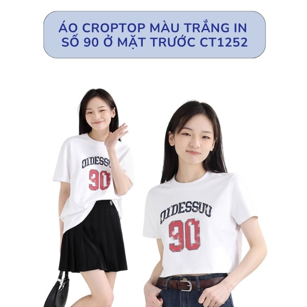 Áo Croptop Màu Trắng In Số 90 CT1252