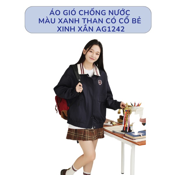 Áo Khoác Màu Xanh Than Có Cổ Bẻ, Chất Liệu Dày Dặn AK1243