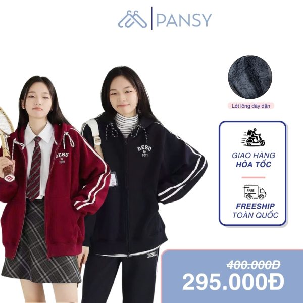 Áo Khoác Hoodie Zip DESSUU Có Mũ - Lót Lông