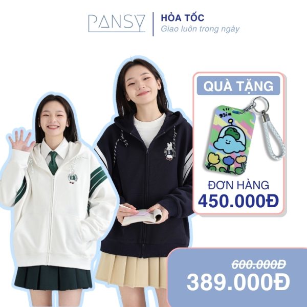 Áo khoác DESSUU hoodie zip logo thêu chú thỏ bên ngực trái