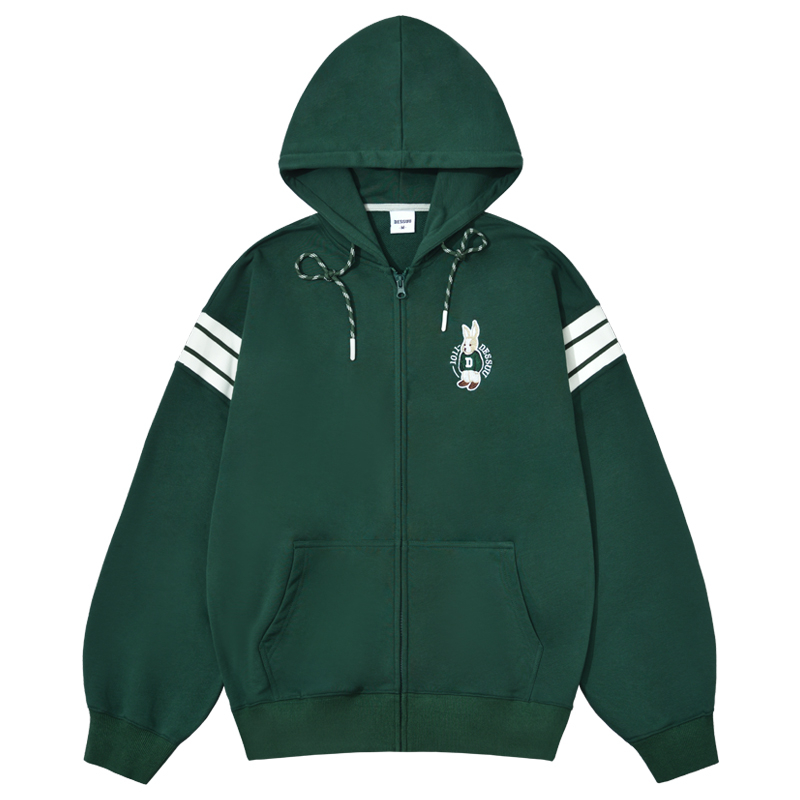 Áo khoác DESSUU hoodie zip logo thêu chú thỏ bên ngực trái - Ảnh 3