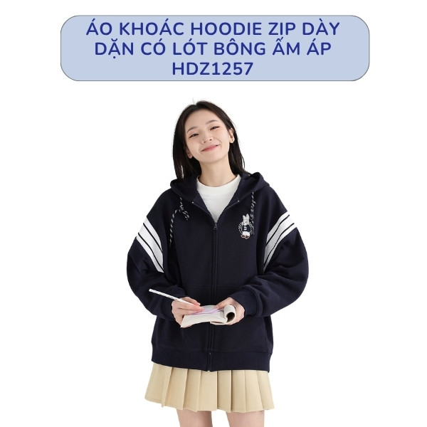 Áo Khoác Hoodie Zip Dày Dặn Có Lót Bông Ấm Áp HDZ1257
