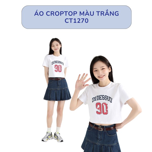 Quần Ống Rộng Kết Hợp Với Áo Croptop Màu Trắng CT1270