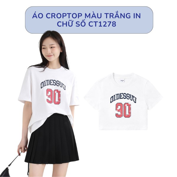 Quần Đỏ Phối Với Áo Croptop Màu Trắng In Chữ Số CT1278
